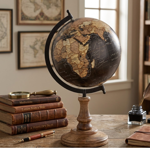 Decorative <b>Desk</b> Globe Wood Iron Plastic | World Map Globe for Office Table <b>Study</b> Room | Educational Display Home Decor Piece - Product Image 2