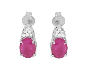 Pendientes de Plata de Ley 925 de Primera Calidad, Chapados en Rodio, con Gema Fucsia, con un Brillante Grupo de Circonitas Cúbicas y un Elegante Estilo de Gota - Product Image 1