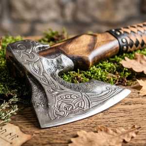 Hache à barbe viking artisanale d'inspiration nordique, hache de bûcheron industrielle de haute qualité, forgée à la main HRC52-58, naturelle, pour le camping - Product Image 3