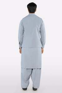 Nouvel ensemble Kurta Pajama traditionnel bleu clair avec gilet, coupe régulière, toutes saisons, tenue décontractée, style Inde Pakistan - Product Image 4