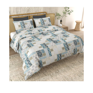 Ensemble de couette en coton, motif géométrique patchwork, literie 3 pièces, style moderne respirant, housse de couette, drap, taie d'oreiller pour toutes les saisons - Product Image 1