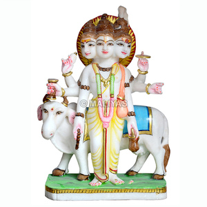 Premium Marble Dattatreya Statue | Handcrafted White Marble Lord Dattatreya Murti with Sacred Cow | MALIYAS Jaipur - Product Image 2