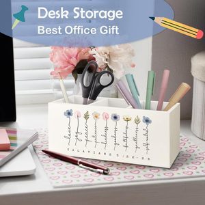 Portalápices Cristiano para Escritorio, Regalos Cristianos Religiosos para Mujeres, Portalápices de Madera con Versículos Bíblicos Cristianos, Estilo Boho Floral - Product Image 2