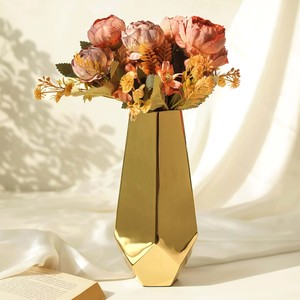Golden Metal Flower <b>Vase</b> for Home Decor Modern Geometric <b>Decorative</b> <b>Vase</b> for Living Room Bedroom Office Tabletop Center Table - Product Image 5
