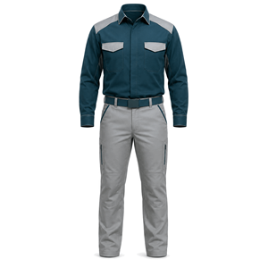 Ensemble chemise de travail à manches longues et pantalon cargo gris-vert personnalisé pour le personnel des installations industrielles, vente en gros, fabricant OEM - Product Image 1