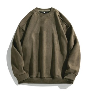 Sweat-shirt à col rond surdimensionné pour homme, noir uni, en coton tricoté, décontracté, pour l'automne, coupe classique, manches longues - Product Image 4