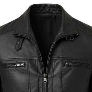 1. Chaqueta de Motociclista de Cuero Vintage para Hombre, con Cuello Alto, Cierre Completo con Cremallera, Múltiples Bolsillos, Estilo Casual para Motociclistas, Moda para Exteriores - Product Image 5