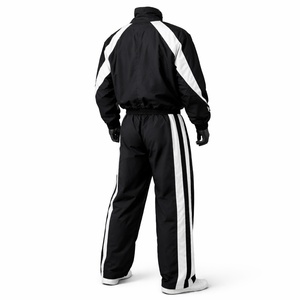 Men’s Black White Windbreaker Tracksuit Set Lightweight Nylon Track Suit Full <b>Zip</b> Jacket Stripe Jogger Pants Custom Logo - Product Image 5