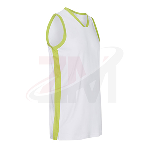 Maillot de basket-ball blanc unisexe avec bordure vert citron, col en V, sans manches, en maille respirante pour adultes - Product Image 4