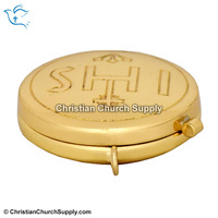 Pyx en laiton gravé IHS |   Pyx de communion en or et argent pour les hosties eucharistiques – Export Corporation