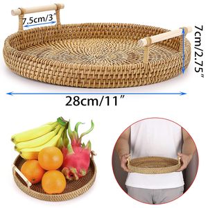 Handwoven Rattan Serving Tray with Handles Rustic Woven Decorative <b>Basket</b> Tray for Coffee <b>Table</b> Kitchen Dining Ottoman & Home - Product Image 6