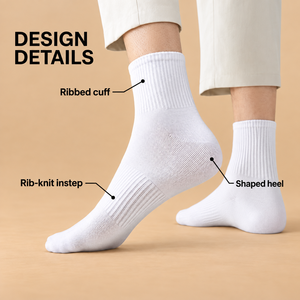 White Crew <b>Socks</b> Polyester/Cotton Breathable Eco-Friendly Quick Dry Solid Color Daily Wear <b>Men's</b> <b>Ankle</b> Length for Casual Use - Product Image 3