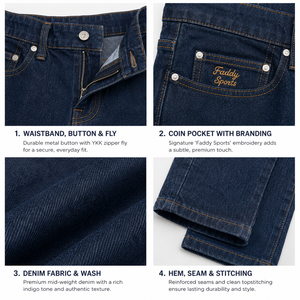Jeans en denim coupe droite pour homme de haute qualité, taille haute, bleu foncé, en coton, classiques, 5 poches, style streetwear décontracté, vente en gros - Product Image 5