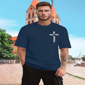 T-shirt décontracté à manches courtes en jersey respirant bleu marine pour homme avec imprimé croix et verset biblique Philippiens 4:13, col rond - Product Image 5