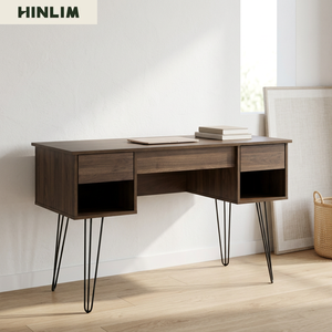 Modern Walnut <b>Console</b> Desk with Metal Legs Minimalist Design <b>Storage</b> Easy Clean Durable Home Office Furniture - Product Image 5