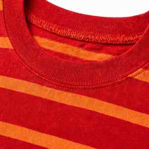NEXTEX เสื้อยืดลายทางสำหรับทุกเพศสีแดงสีส้มผ้าฝ้ายเนื้อนุ่มคอกลมเสื้อยืดลำลอง - Product Image 5