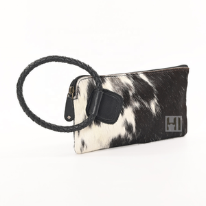 Vintage Cowhide Hair-On Leather Clutch <b>Bag</b> | Handmade Knitted Handle Zipper Purse | Western Summer Fashion Handbag - Product Image 2