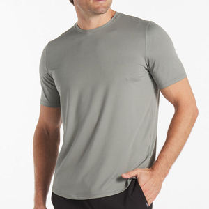 Camiseta de Manga Corta para Hombre, Cuello Redondo, Secado Rápido, Corte Ajustado, Color Gris Sólido, Tejido de Poliéster, Estilo Casual - Product Image 1