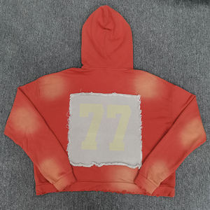 Custom High Quality Letter Screen Print Embroidery Patch Acid Wash Paint <b>Spray</b> Distress Patch Boxy Fit Hoodie for Men - Product Image 6