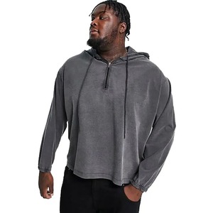 Sudaderas con capucha personalizadas con efecto lavado ácido, 100% algodón, con cremallera, estilo oversize, con capucha de piel, para hombre - Product Image 4