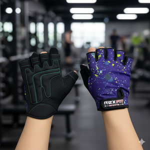 REX FIT Half <b>Finger</b> Gym Gloves Purple Galaxy Print Mesh Material Weight Lifting Adjustable Wrist <b>Strap</b> Unisex - Product Image 1