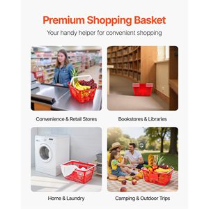 4 Cestas de Compra de Plástico PE Rojo de 21L, con Asas, Apilables, Estructura de Malla Densa, Soporta 20 Libras, Portátiles para Tiendas de Abarrotes y Comercios Minoristas - Product Image 6