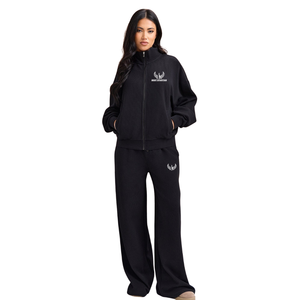 Women's Customized Colors Solid Printed Winter Waffle Full Zip Tracksuit Set Regular Fit Jacket <b>Wide</b> <b>Leg</b> <b>Pants</b> Casual <b>Lounge</b> - Product Image 1