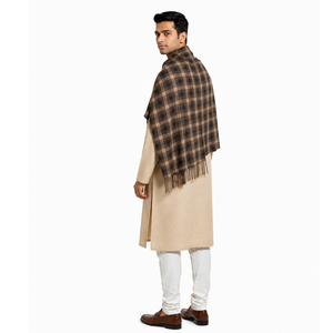 Bufanda de Lana a Cuadros para Hombre, Talla Grande, Marca Kriti International, con Flecos y Borlas, para Invierno, Suave, 500g, Teñida con Hilo, para Uso Casual - Product Image 4