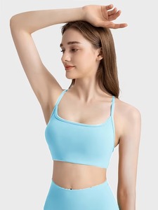 Ladies Bare Back Strappy Athletic Tank <b>Top</b> Built In Bra Pad Insert Moisture Wicking Running Gym <b>Crop</b> <b>Top</b> Fitness Brassiere - Product Image 2