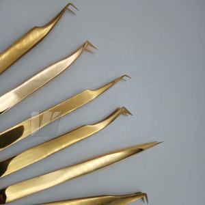 Pinzas de extensión de pestañas de acero inoxidable sostenibles chapadas en oro de alta calidad con logotipo personalizado para uso en cejas y pestañas - Product Image 3