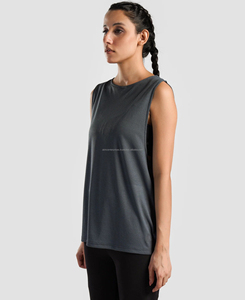 Débardeurs courts en maille de qualité supérieure pour femmes, couleur anthracite, respirants, séchage rapide, style streetwear, 100 % polyester, impression numérique - Product Image 2