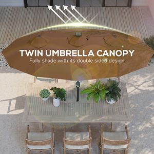 9,7 piedi Ombrellone da Patio Bifacciale con Inclinazione a 45 Gradi e Manovella, Luce Solare a LED, 12 Stecche, Colore Caffè, Raggio 3m, Realizzato in Poliestere - Product Image 5