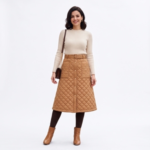 Jupe mi-longue matelassée d'hiver pour femme, chaude et décontractée, jupe rembourrée tendance, OEM ODM, vente en gros, usine, logo personnalisé, faible MOQ - Product Image 1