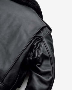 Veste en cuir véritable marron pour homme avec col en fausse fourrure, col rabattable, coupe classique, coupe-vent, style décontracté d'hiver - Product Image 5