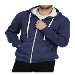 Men's Navy White Red Color Blocking Hooded Zipper Sweatshirt Regular Fit Casual Knitted Autumn Wear - Product Image 6