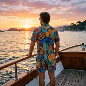 Conjunto de 2 Piezas de Verano para Hombre, Camisa de Manga Corta con Botones y Pantalones Cortos de Playa con Cordón, Ropa Urbana Transpirable Personalizada - Product Image 5