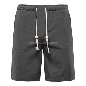 Short en lin d'été décontracté pour hommes pantalon de plage cinq quarts avec motif droit taille moyenne et logo personnalisé OEM - Product Image 3
