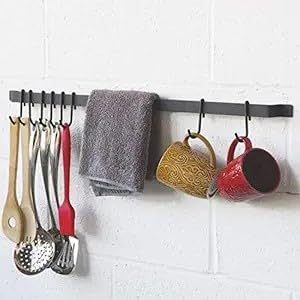 Support mural pour ustensiles de cuisine, rail de rangement pour casseroles et poêles, organisateur en métal avec crochets, pour ustensiles de cuisson, louches, spatules, barre porte-serviettes, présentoir pour gadgets - Product Image 6
