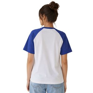 Camiseta Deportiva Personalizada para Mujer, Blanca y Azul Rey, Cuello Redondo, Manga Corta, Algodón Informal, con Logotipo Personalizado, OEM, ODM - Product Image 2