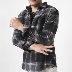 Chemise en flanelle à carreaux épais, manches longues, col rabattu, tenue décontractée d'automne, 100% coton, motif tissé, chemises en flanelle - Product Image 6