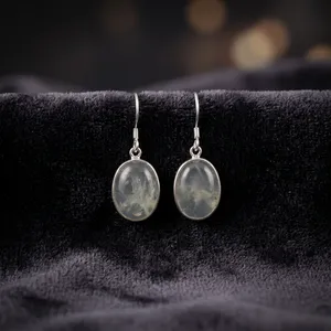 Boucles d'oreilles en argent sterling 925 avec préhnite |   Boucles d'oreilles en pierre précieuse naturelle Prehnite |   Bijoux en argent faits à la main - Product Image 4