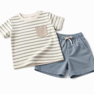Conjunto de ropa cómoda para niños, camiseta de algodón y pantalones cortos, ropa de verano transpirable y ligera, talla personalizada - Product Image 1