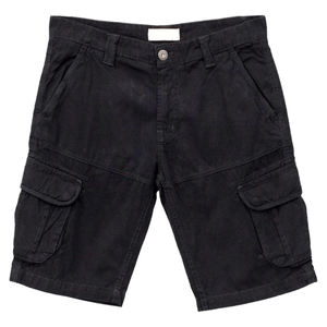Men's <b>Black</b> Cargo Shorts Mid Waist Solid Color Canvas Casual Style Button Fly Breathable Pocket Design Bermuda Length - Product Image 1