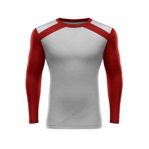 Men <b>Long</b> <b>Sleeve</b> Rash Guard <b>Red</b> White Color Blocked Quick Dry Swim Shirt Adult Sport <b>Top</b> - Product Image 1