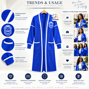 เสื้อคาร์ดิแกนไหมพรมสำหรับฤดูหนาวแบบลำลอง Zeta Phi Beta สำหรับสตรี คอวี ผ้าโพลีเอสเตอร์ หนา ไม่ยับ ระบายอากาศได้ดี - Product Image 5