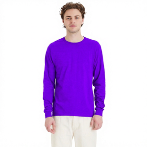 T-shirt à manches longues pour homme, noir, 100% coton jersey, coupe classique, couleur unie, tricoté, col rond - Product Image 5