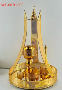 Königliches Messing-Räuchergefäß-Set Handgefertigt im Religiösen Pavillon-Stil mit Goldfinish - Product Image 2