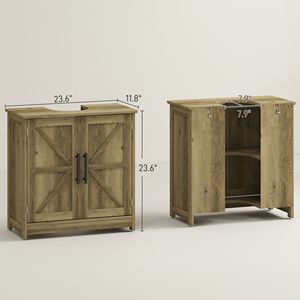 Mobiletto Sottolavabo Grigio Chiaro da 30 cm con 2 Ante Scorrevoli e Ripiano Regolabile per Bagno Stile Rustico - Product Image 3