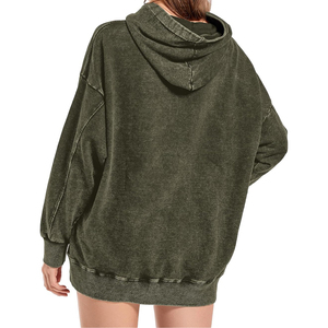 Sudaderas con Capucha de Moda con Lavado Ácido para Mujer, de Algodón, Manga Larga, con Cordón, Tallas Grandes, Lisas, Ropa de Invierno, MOQ Bajo - Product Image 5