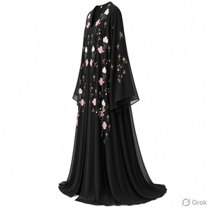 Abaya pour femmes, robe islamique à manches longues, broderie florale, maxi kaftan pour la prière, tenue quotidienne - Product Image 3